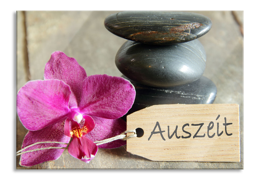 Pixxprint Auszeit Orchidee mit Zen Steinen, Glasbild