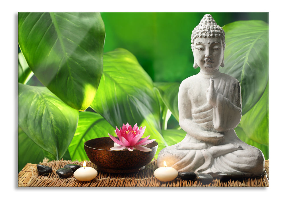 Pixxprint Seerose Buddha Statue, Glasbild