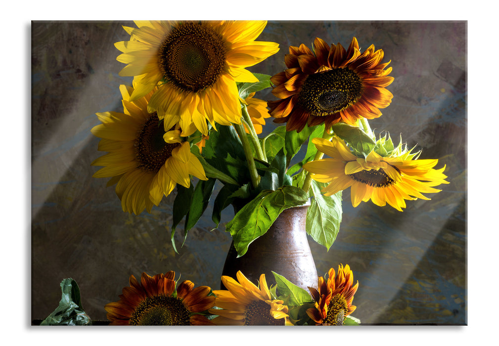 Pixxprint Sonnenblumen in edler Vase, Glasbild