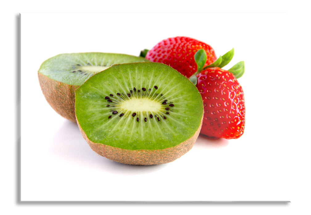 Pixxprint Kiwi und Erdbeeren, Glasbild