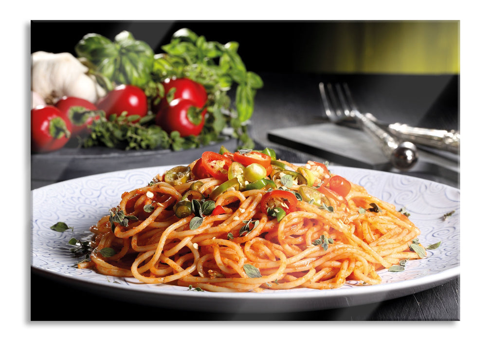 Pixxprint Leckere Spaghetti Italia, Glasbild