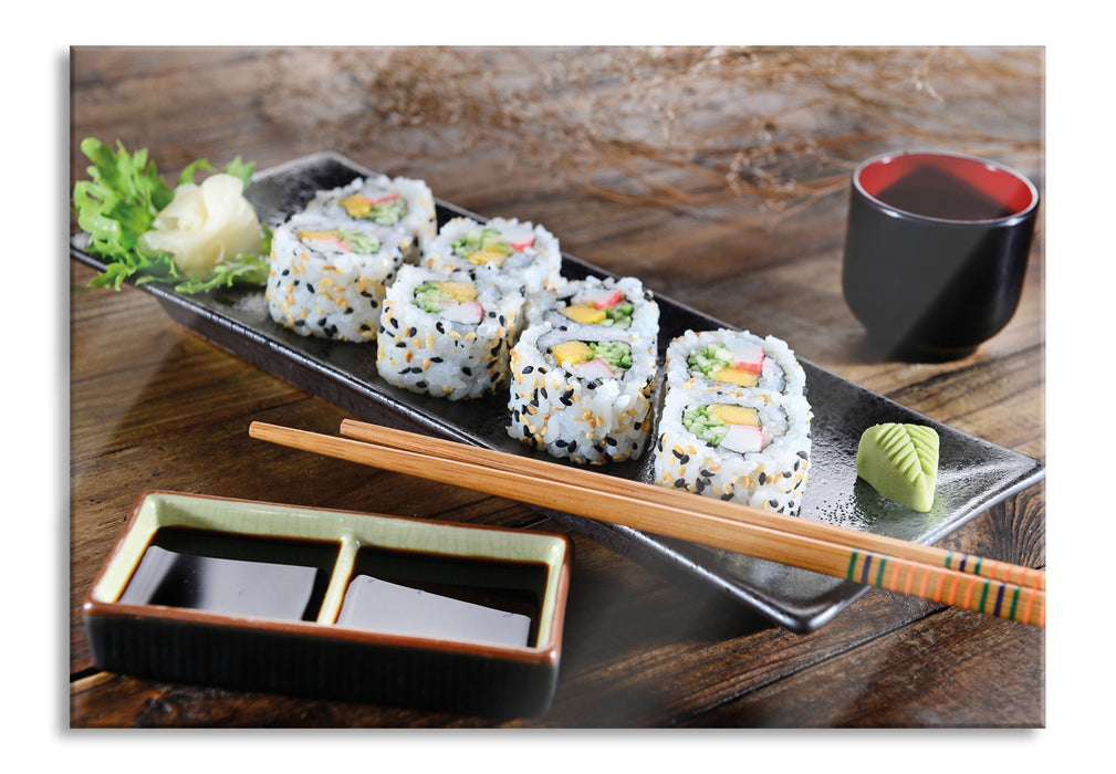 Pixxprint Delikate Inside Out Sushi Rollen, Glasbild