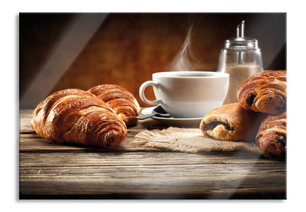 Croissant zum Kaffee, Glasbild