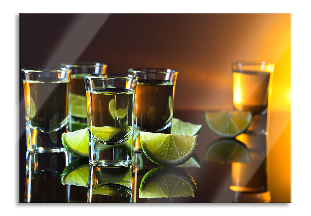 Pixxprint Tequila mit Limetten, Glasbild