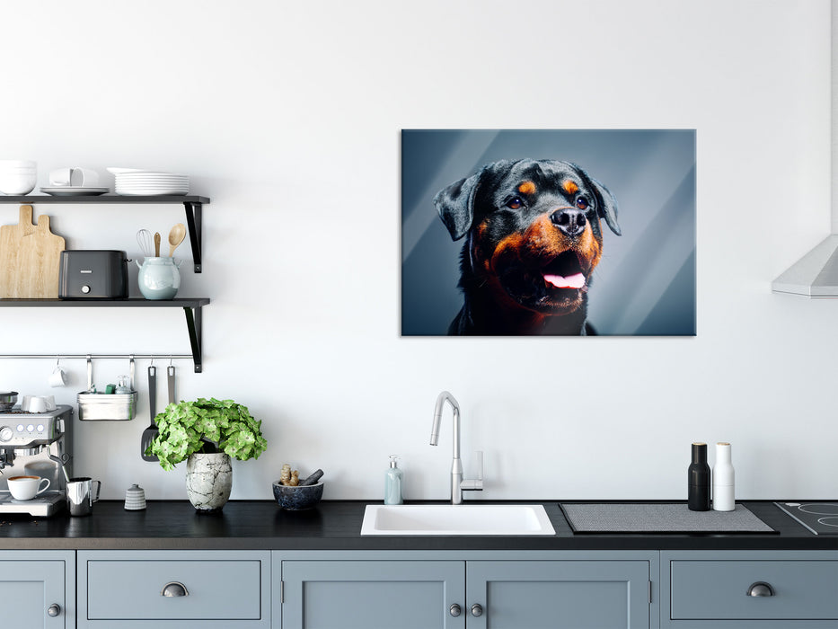 Treuer Rottweiler, Glasbild