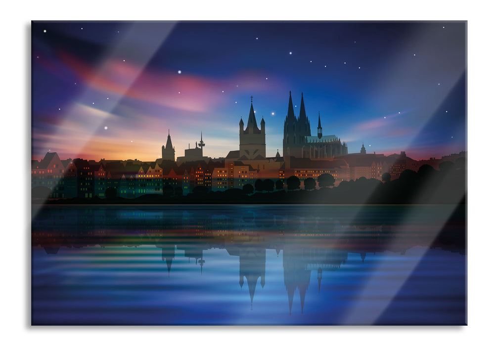 Polarlichter Skyline Köln, Glasbild