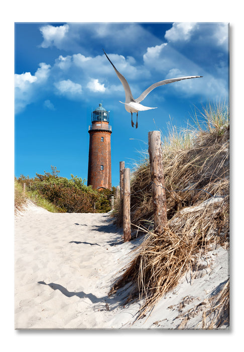 Schöner Leuchtturm am Strand, Glasbild