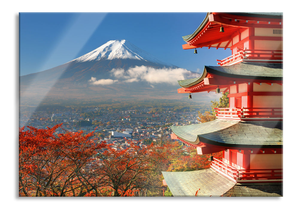 Pixxprint Tempel am Fudschijama Japan, Glasbild