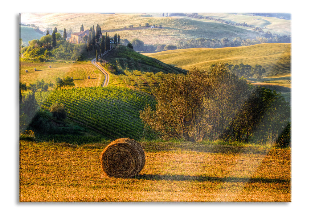 Pixxprint Italienische Toskana Landschaft, Glasbild