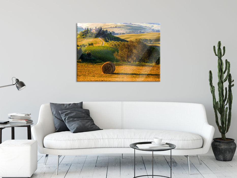 Italienische Toskana Landschaft, Glasbild