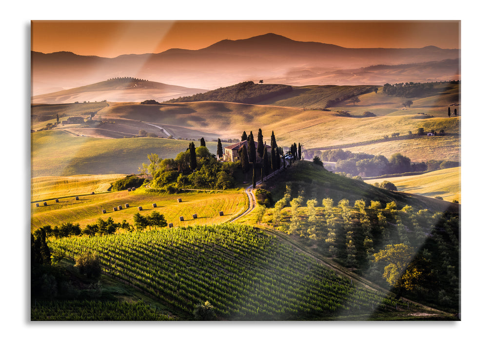 Wunderschöne Toskana Landschaft, Glasbild