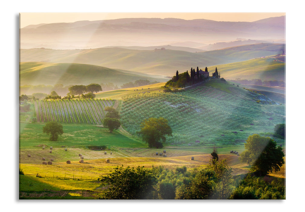 Toskana Landschaft, Glasbild