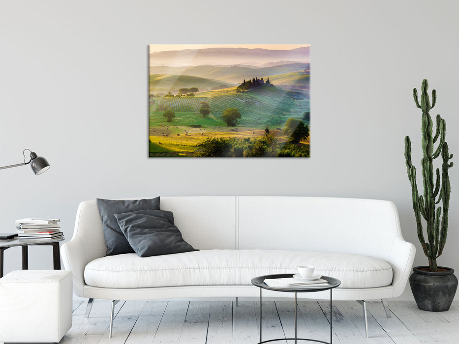 Toskana Landschaft, Glasbild