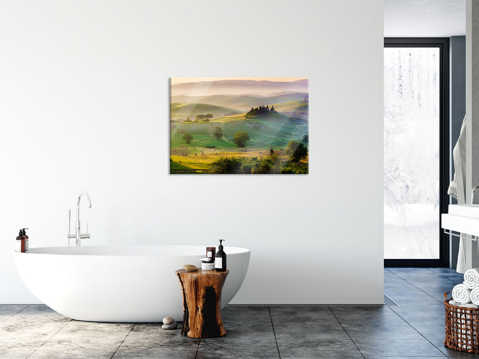 Toskana Landschaft, Glasbild