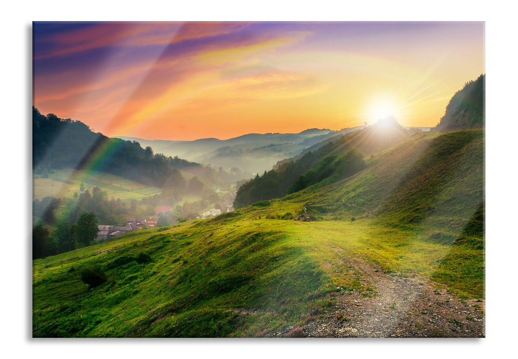 Berge Sonnenuntergang, Glasbild