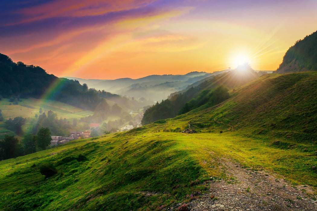 Berge Sonnenuntergang, Glasbild