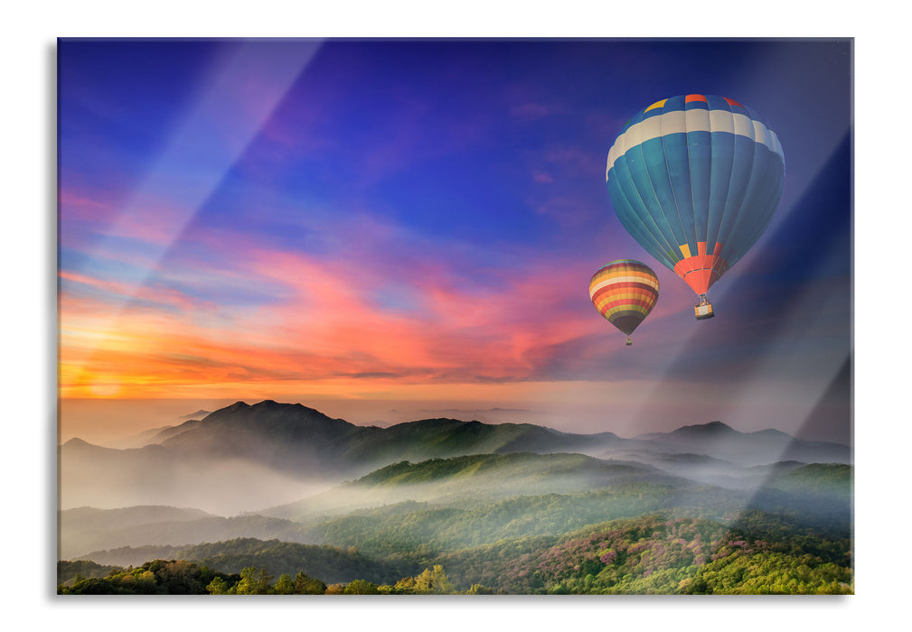 Heißluftballons in den Alpen, Glasbild