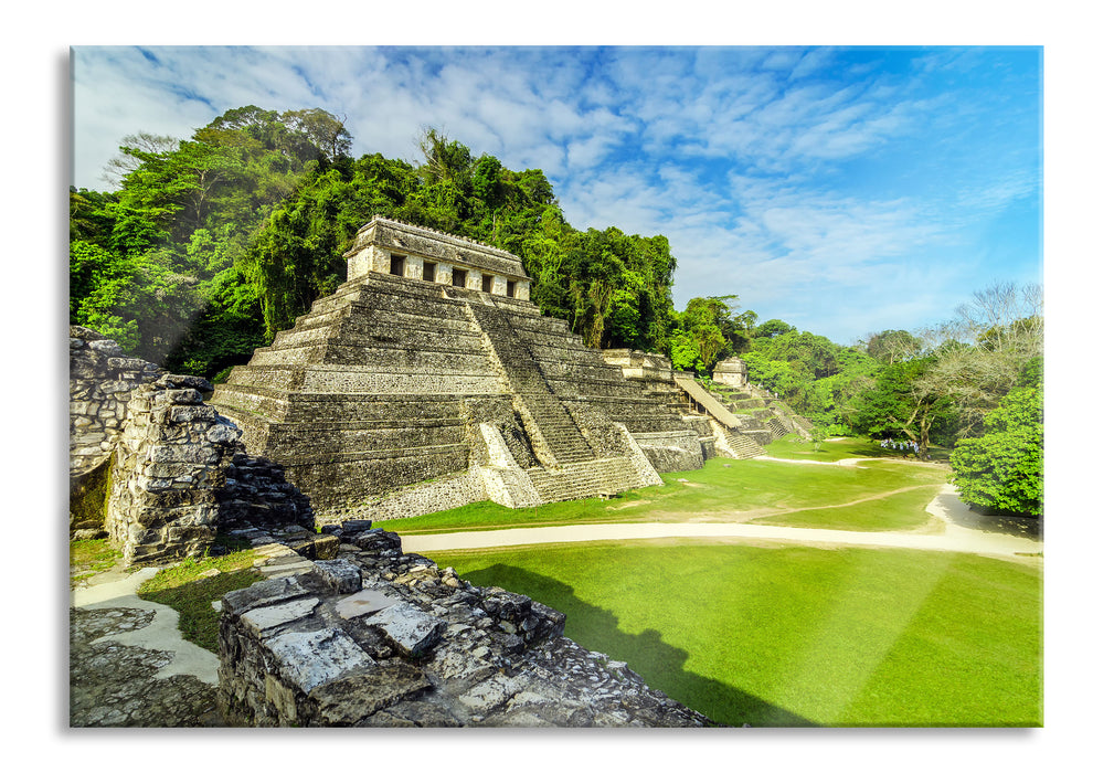Pixxprint Maya Pyramiden aus Palenque, Glasbild