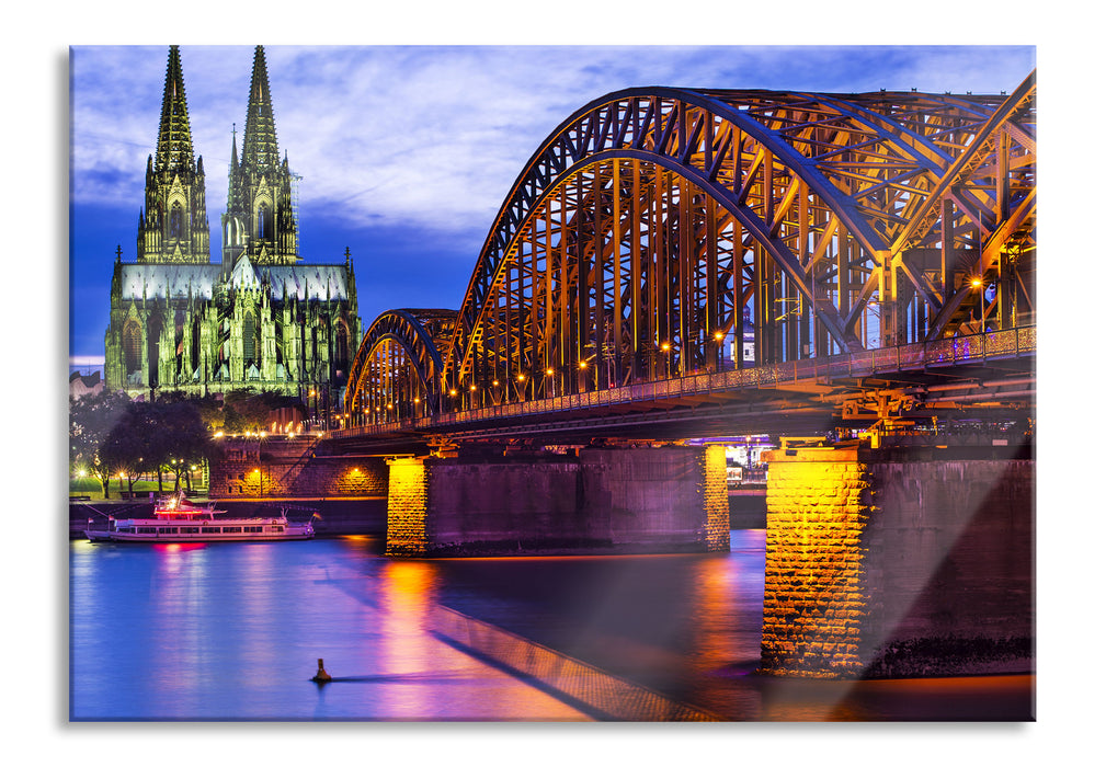 Pixxprint Hohenzollernbrücke bei Nacht, Glasbild