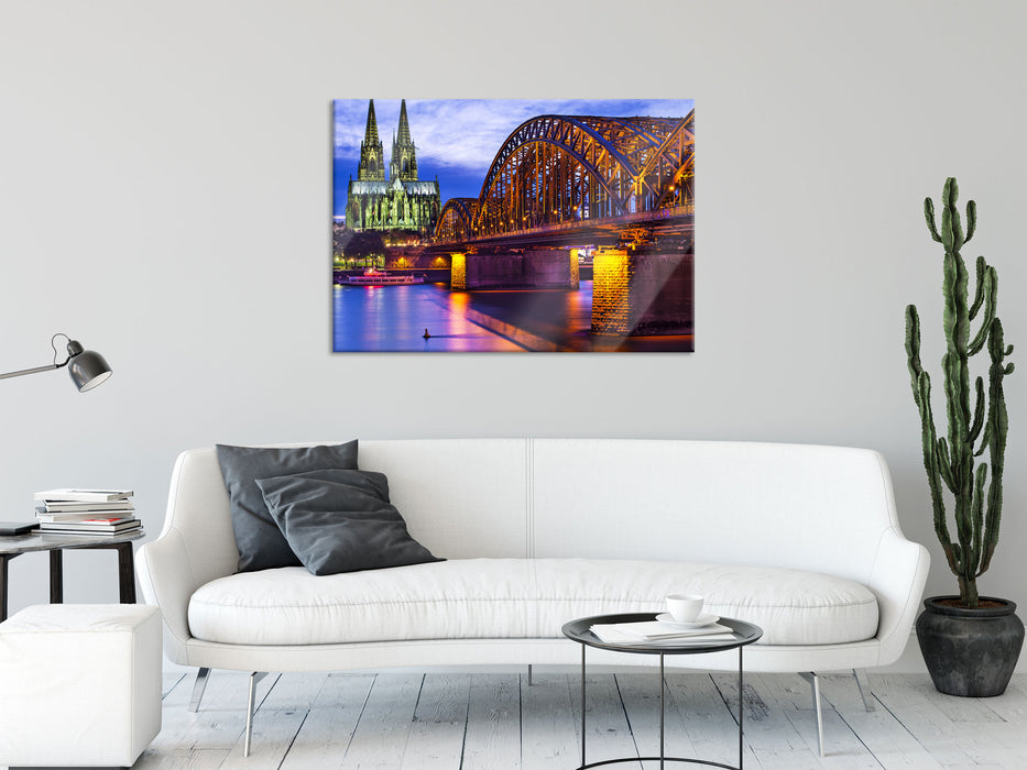 Hohenzollernbrücke bei Nacht, Glasbild