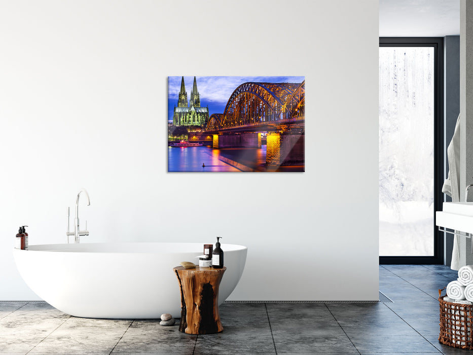 Hohenzollernbrücke bei Nacht, Glasbild