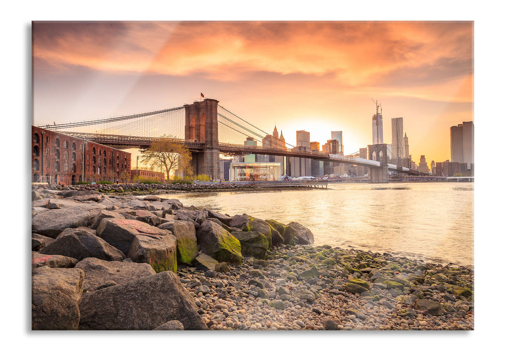 Pixxprint Brooklyn Bridge Sonnenuntergang, Glasbild