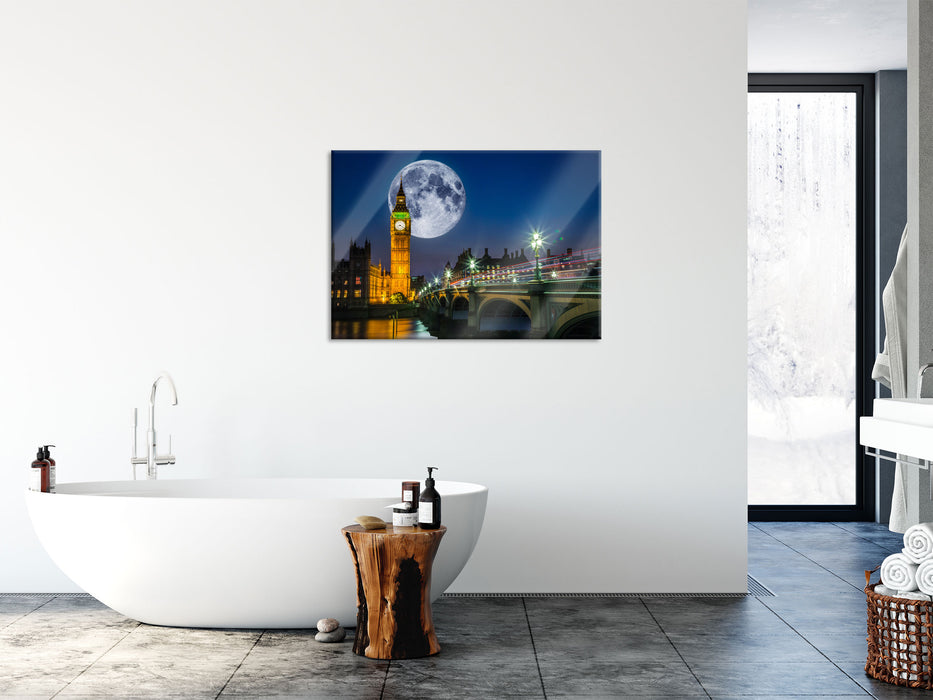 Big Ben vor Mond in London, Glasbild