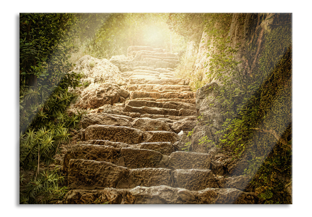 Schöne alte Steintreppe, Glasbild