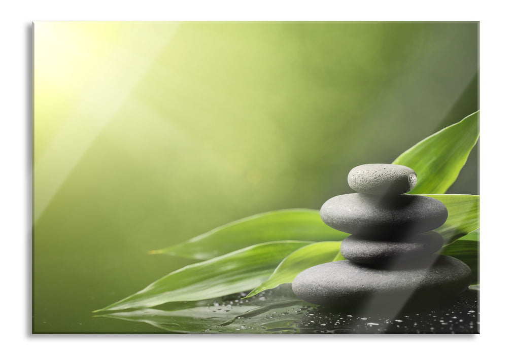 Pixxprint Zen Steine mit Blättern, Glasbild