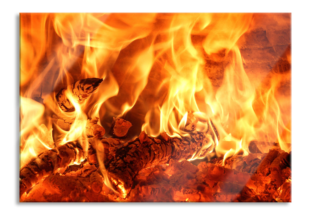 Pixxprint Gemütliches Holz im Feuer, Glasbild