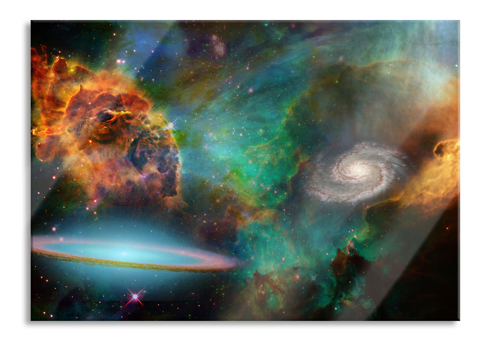 Pixxprint Galaxie mit Sternennebel, Glasbild