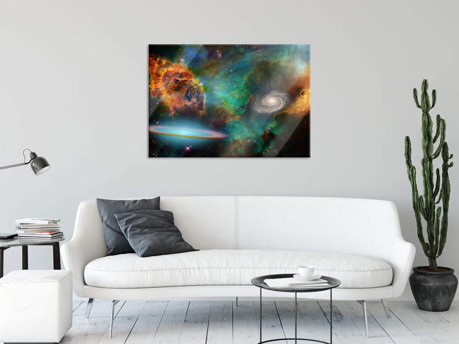 Galaxie mit Sternennebel, Glasbild