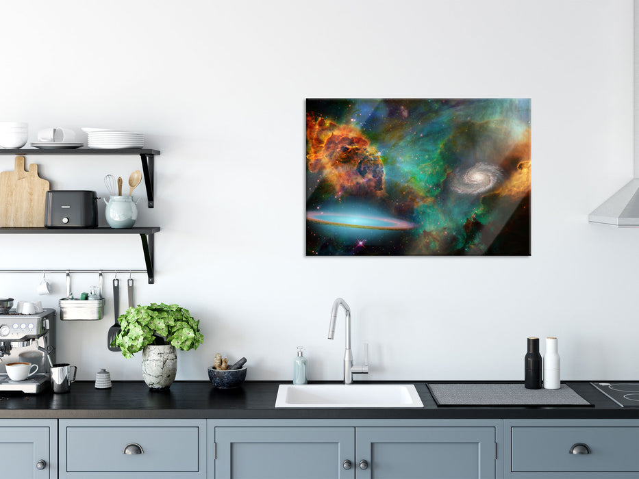 Galaxie mit Sternennebel, Glasbild