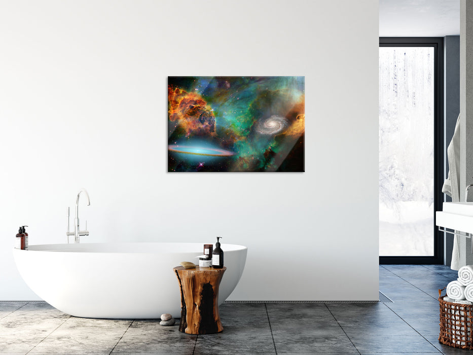 Galaxie mit Sternennebel, Glasbild