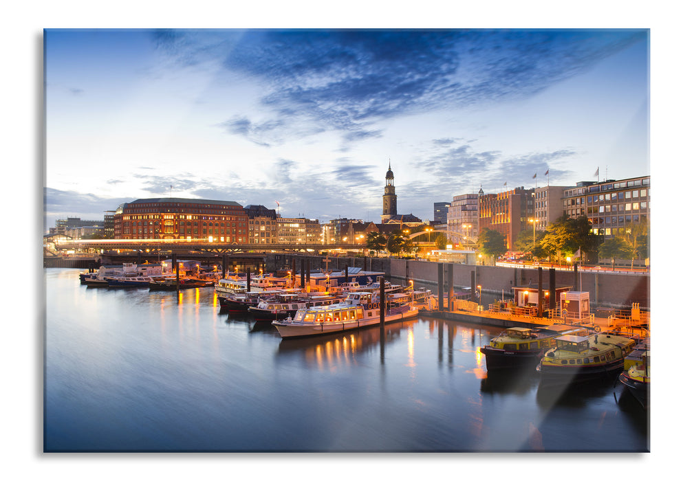 Pixxprint Hamburger Hafen am Abend, Glasbild