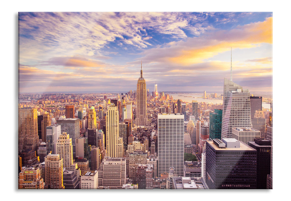 Pixxprint Skyline New York Sonnenuntergang, Glasbild