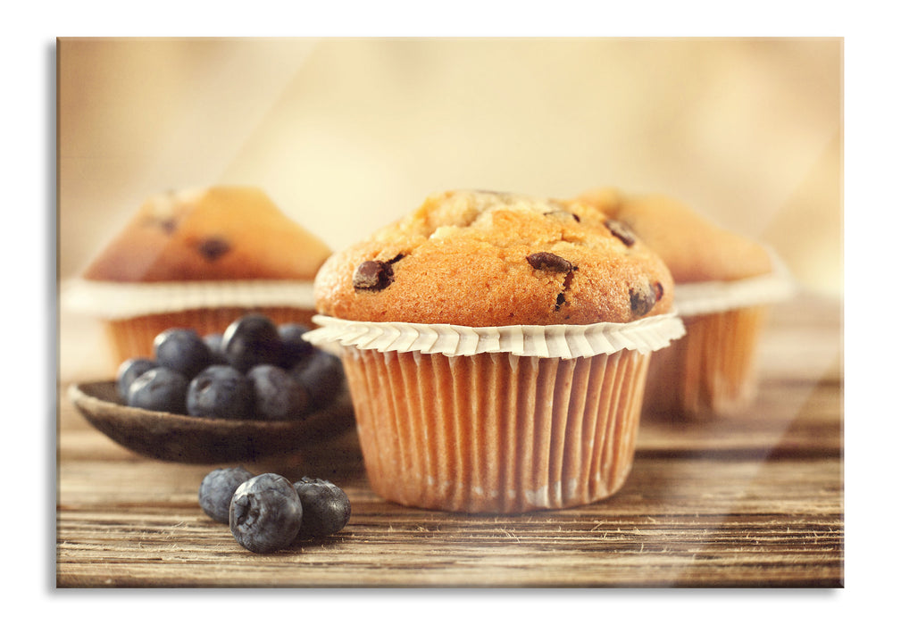 Muffins mit Blaubeeren, Glasbild