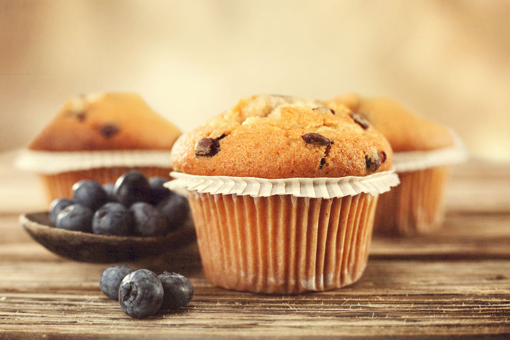 Muffins mit Blaubeeren, Glasbild