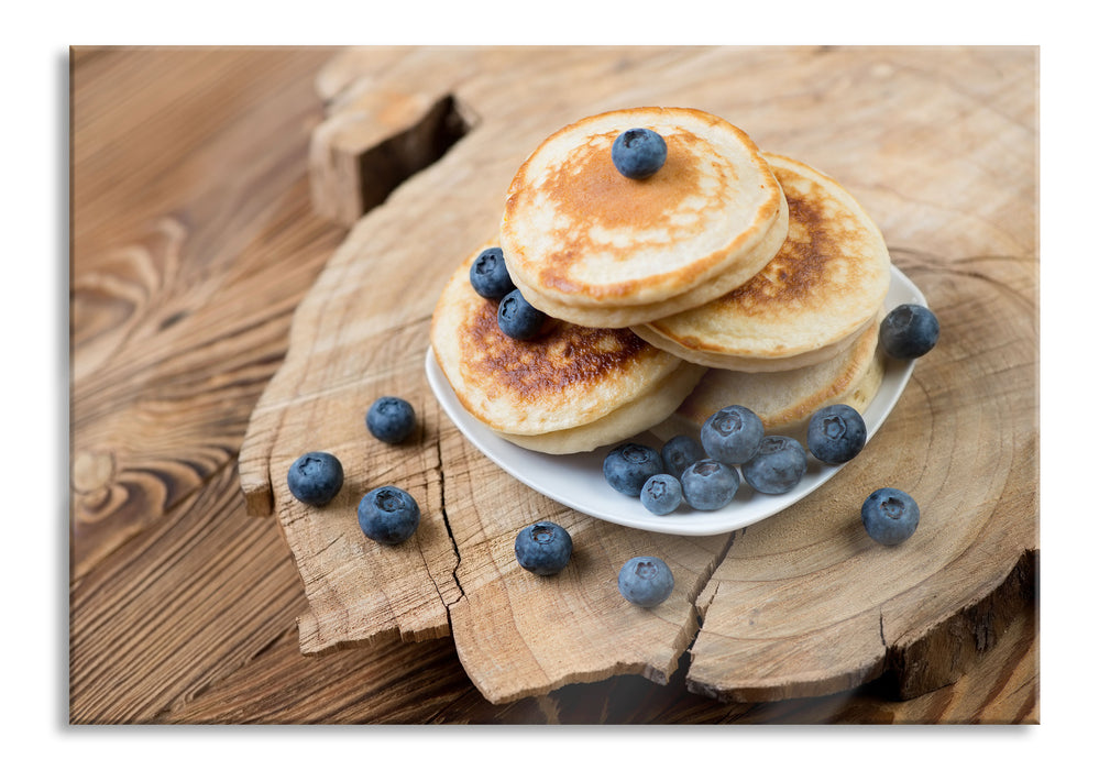 Pixxprint Pancakes mit Blaubeeren, Glasbild