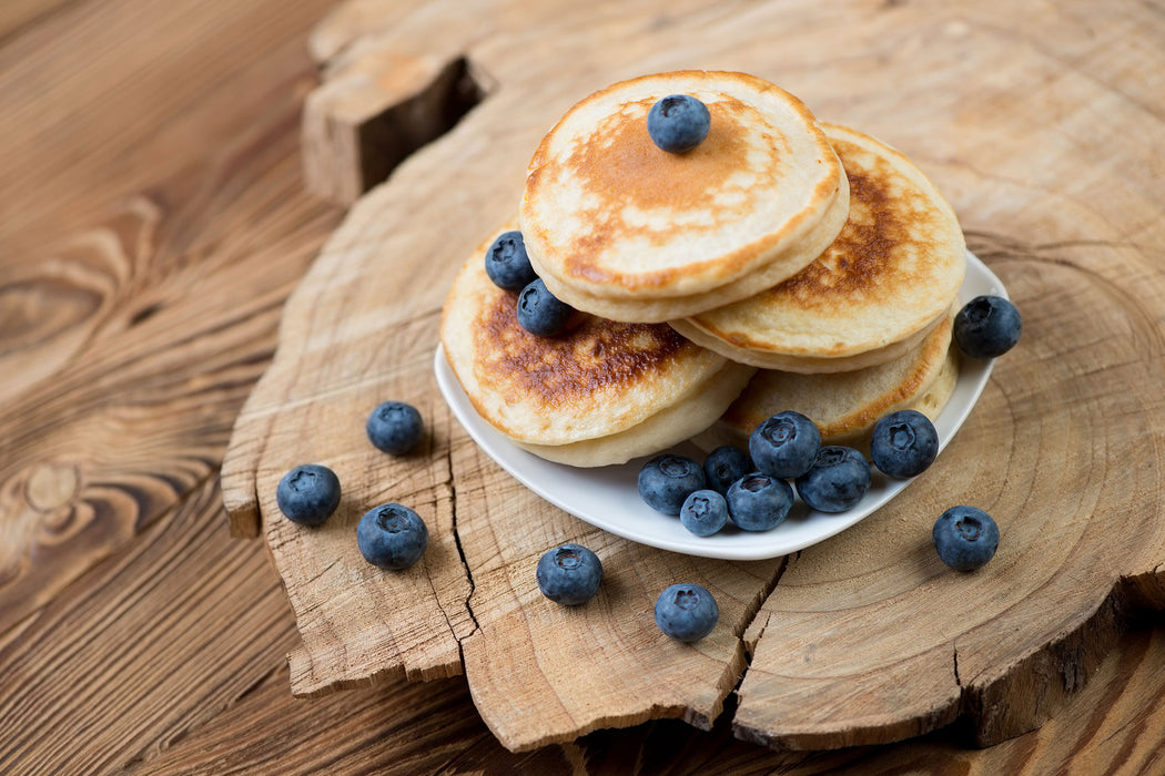 Pancakes mit Blaubeeren, Glasbild