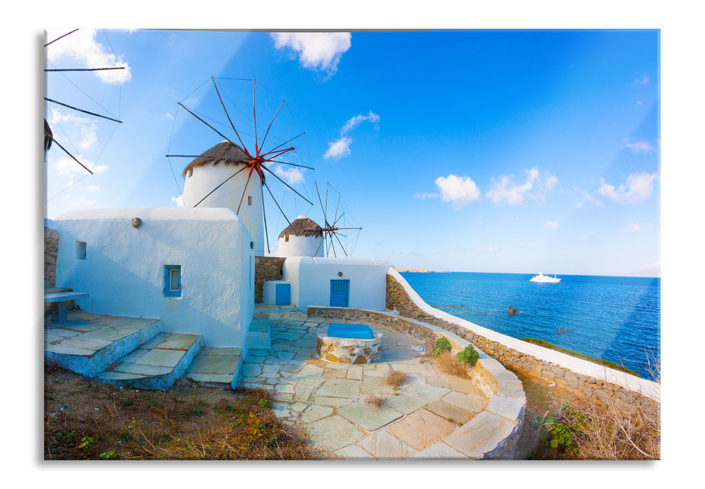 Windmühlen im Mittelmeer, Glasbild