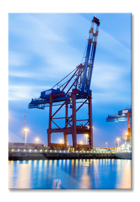 Pixxprint Containerkran im Hafen, Glasbild