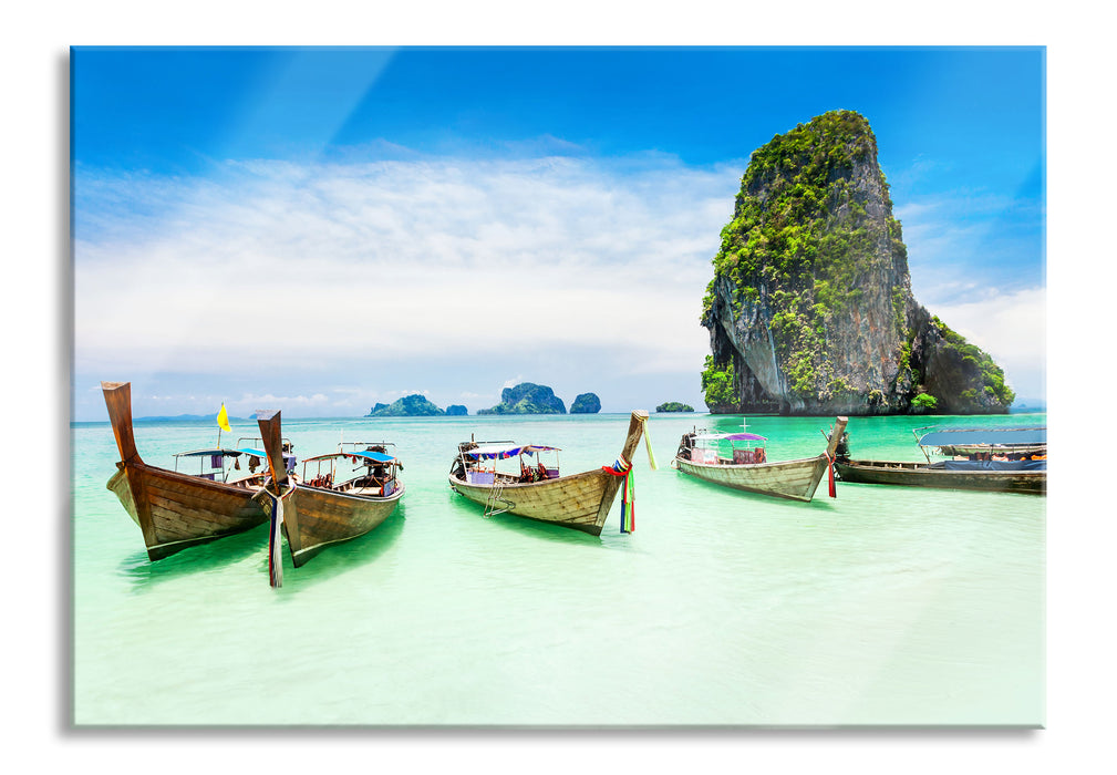Pixxprint Schöne Boote im Pazifik, Glasbild