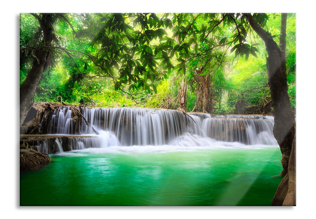 Pixxprint Kleiner Wasserfall im Dschungel, Glasbild