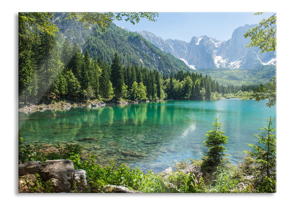 Pixxprint Wunderschöner See im Wald, Glasbild