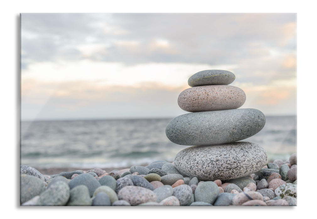 Pixxprint Steinturm am Strand, Glasbild