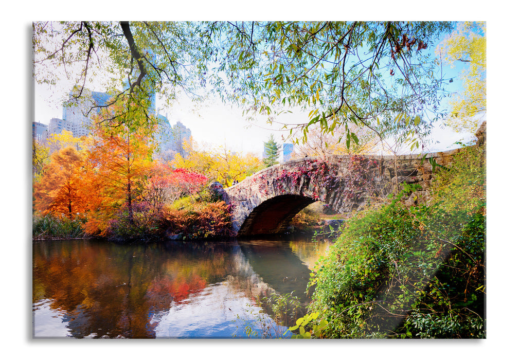 Pixxprint Brücke im Central Park, Glasbild