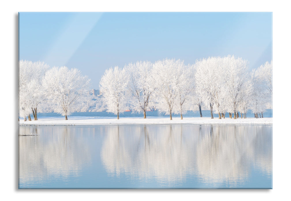 Pixxprint Schneebedeckte Bäume im Winter, Glasbild