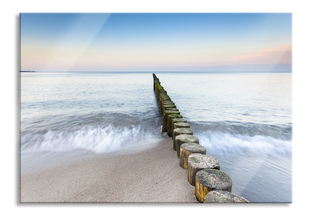 Pixxprint Baumstümpfe die ins Meer führen, Glasbild