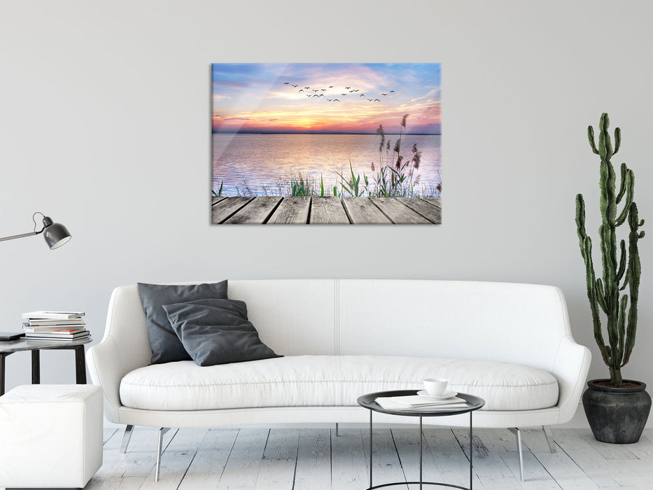 Steg mit Ausblick aufs Meer, Glasbild